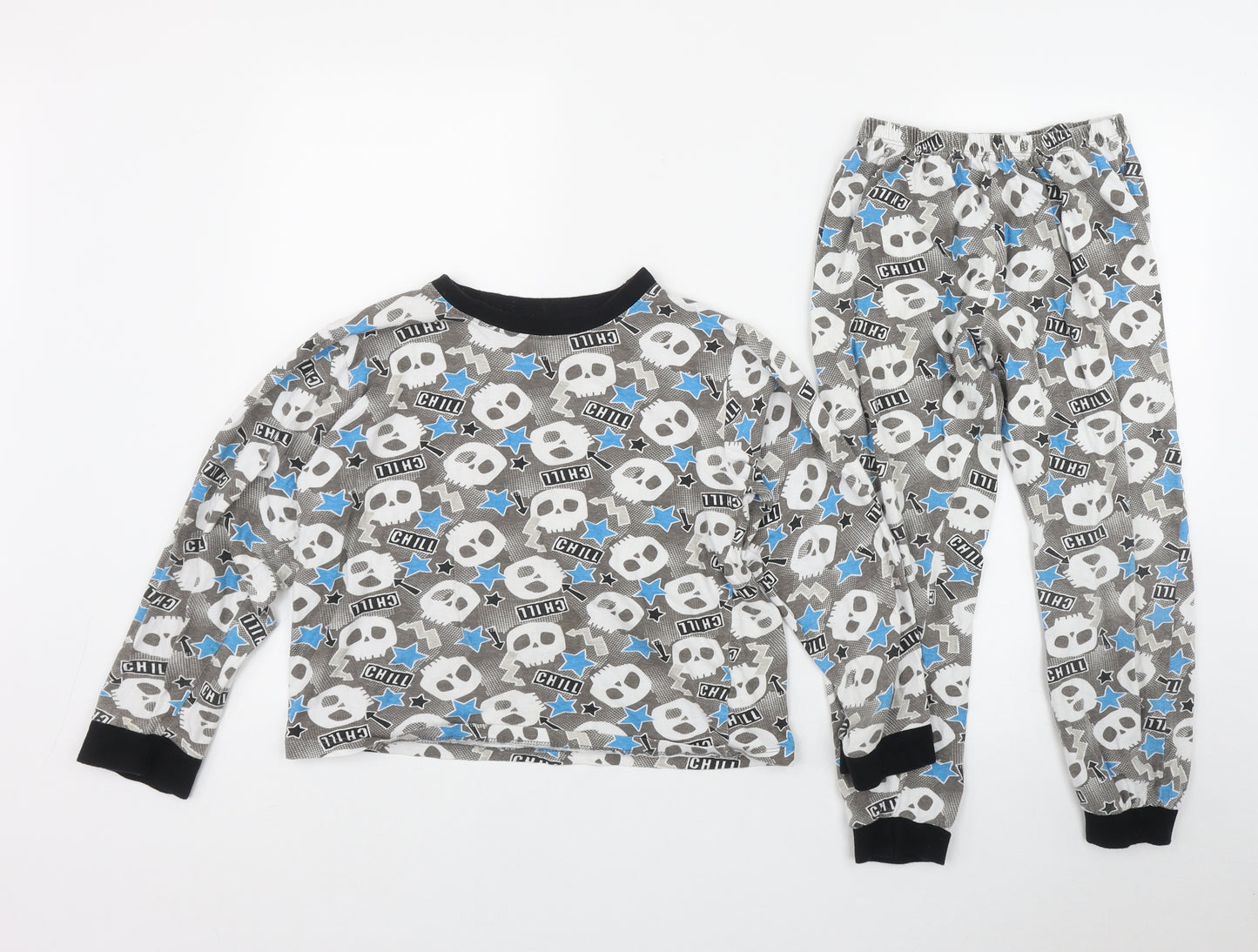 Kids Boys Grey Geometric Cotton  Pyjama Set Size 9-10 Years  Pullover - Skull print