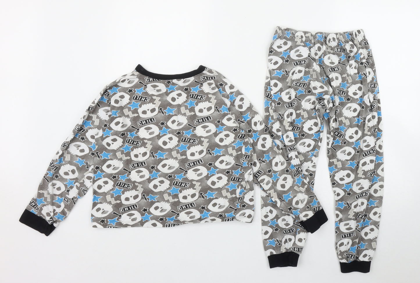 Kids Boys Grey Geometric Cotton  Pyjama Set Size 9-10 Years  Pullover - Skull print