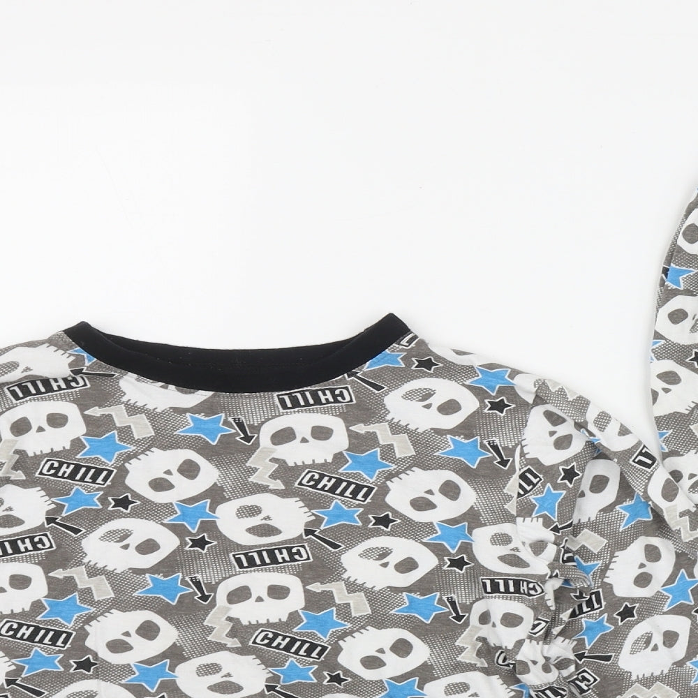 Kids Boys Grey Geometric Cotton  Pyjama Set Size 9-10 Years  Pullover - Skull print