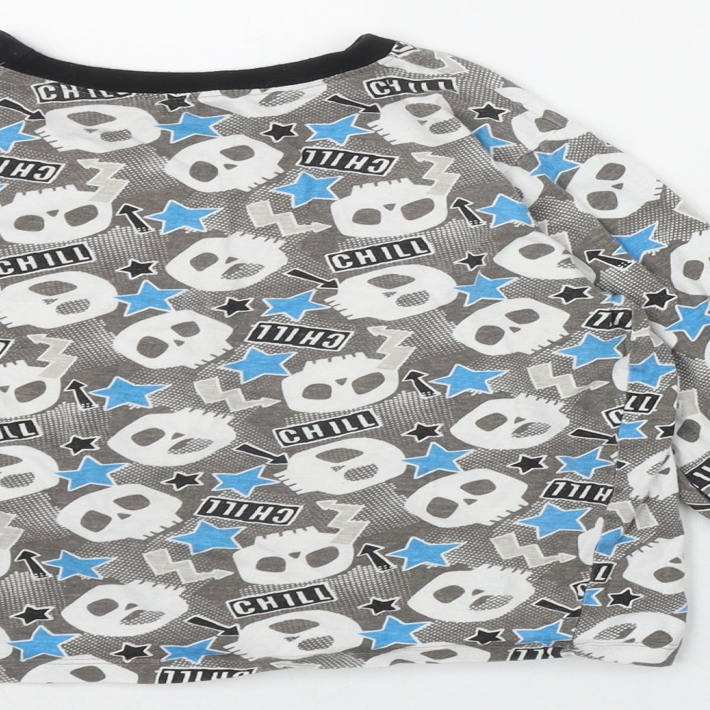 Kids Boys Grey Geometric Cotton  Pyjama Set Size 9-10 Years  Pullover - Skull print