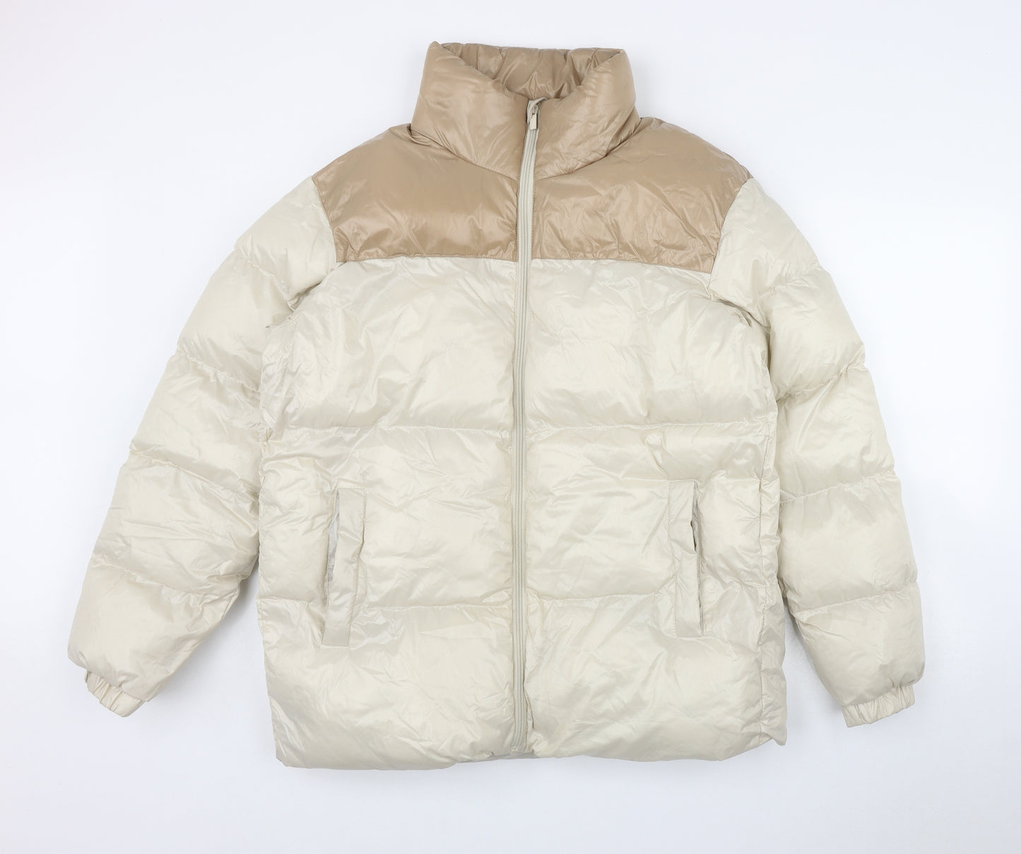 PRETTYLITTLETHING Womens Beige   Puffer Jacket Coat Size M  Zip