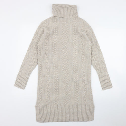 F&F Womens Beige  Polyester Jumper Dress  Size 6  Roll Neck Pullover