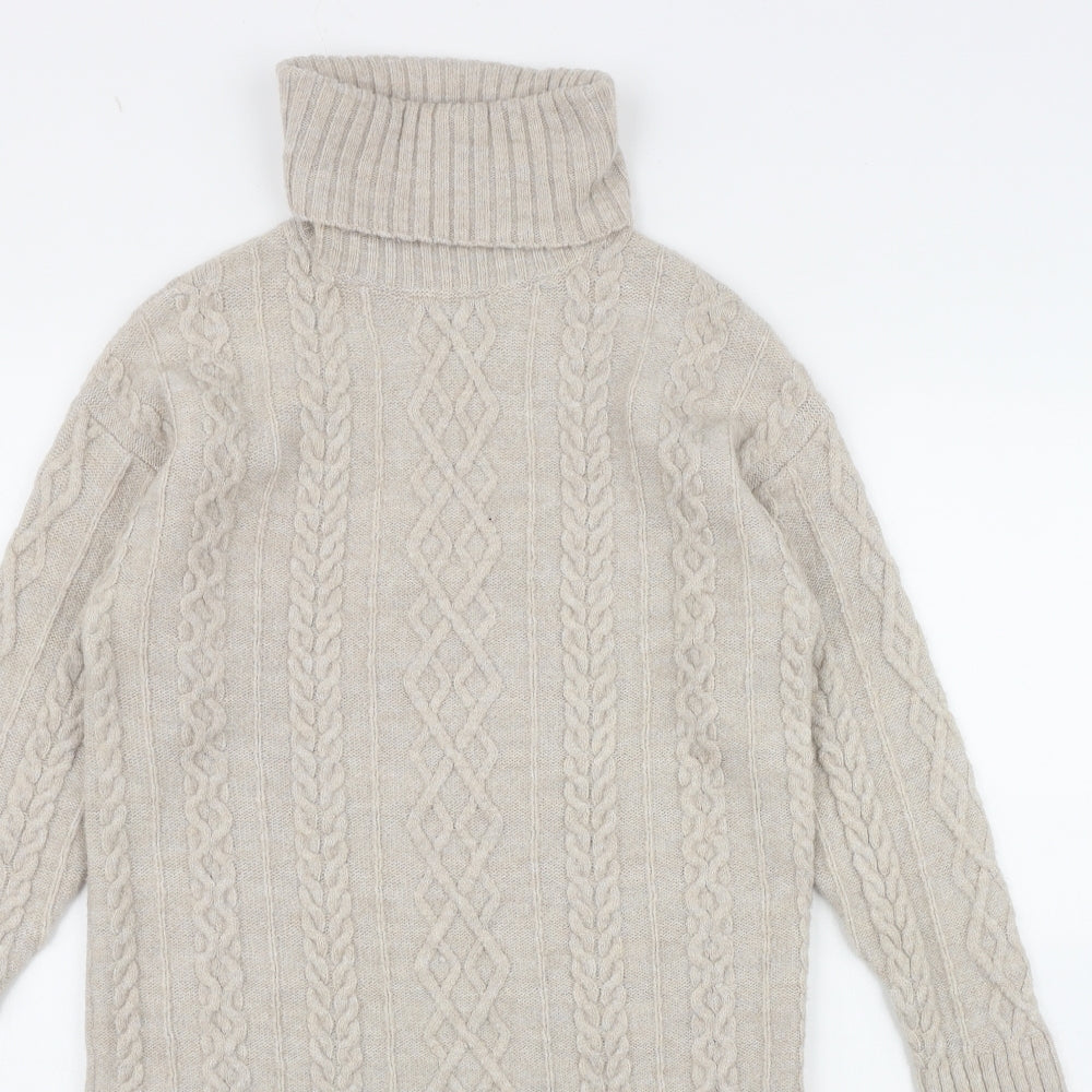 F&F Womens Beige  Polyester Jumper Dress  Size 6  Roll Neck Pullover