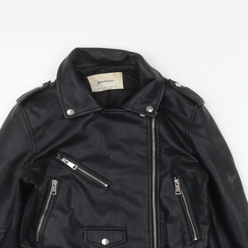 Stradivarius Womens Black   Biker Jacket Size S  Zip