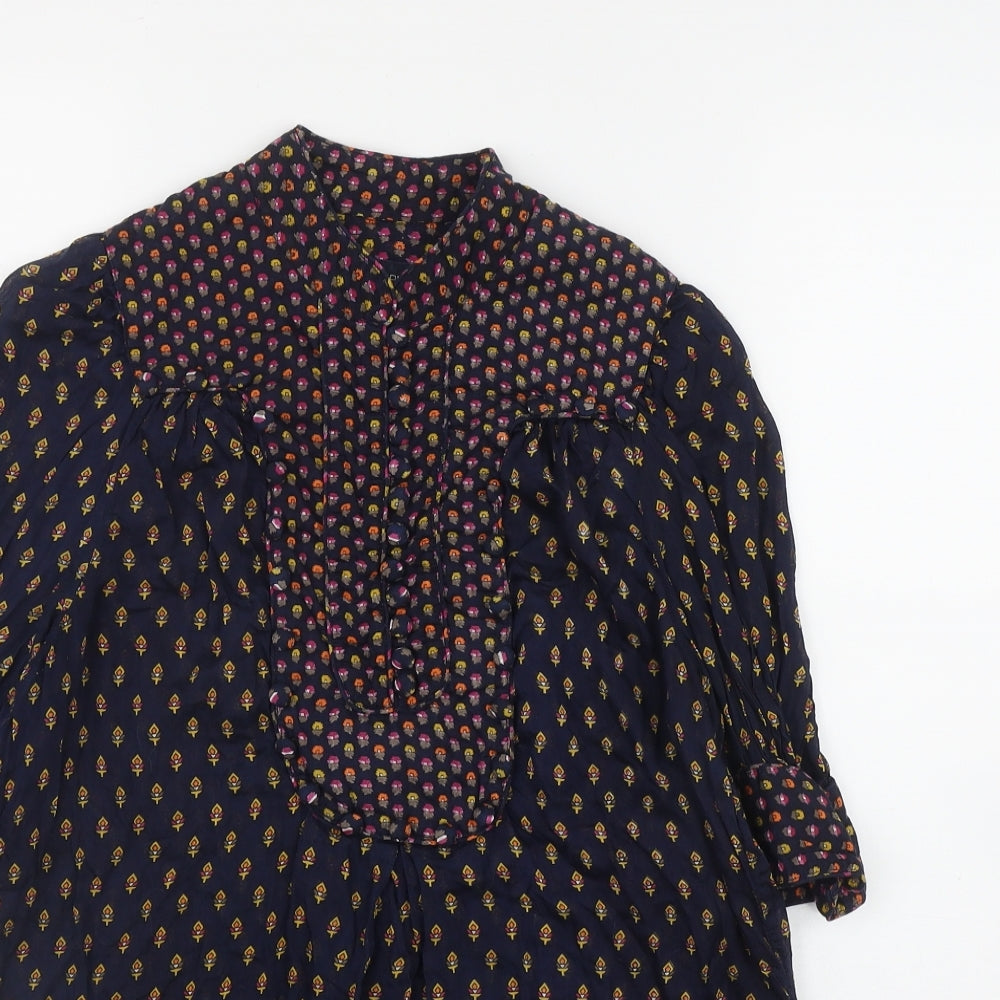 French Connection Womens Blue Geometric Modal Basic Blouse Size 12 Round Neck