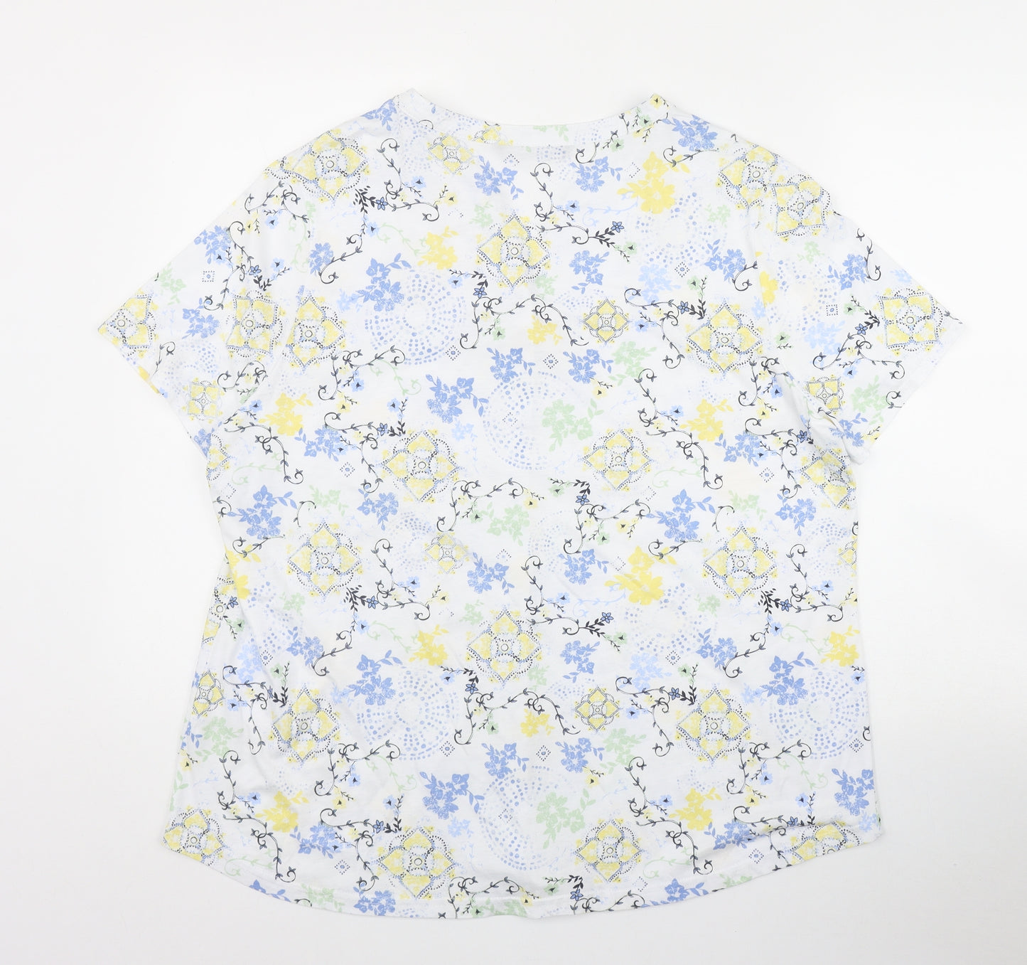 Bonmarché Womens White Floral Cotton Basic Button-Up Size 20 V-Neck