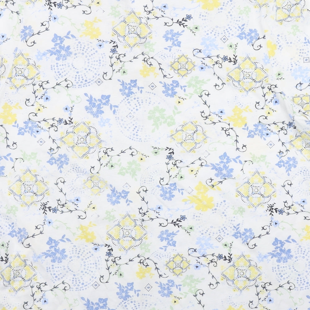 Bonmarché Womens White Floral Cotton Basic Button-Up Size 20 V-Neck