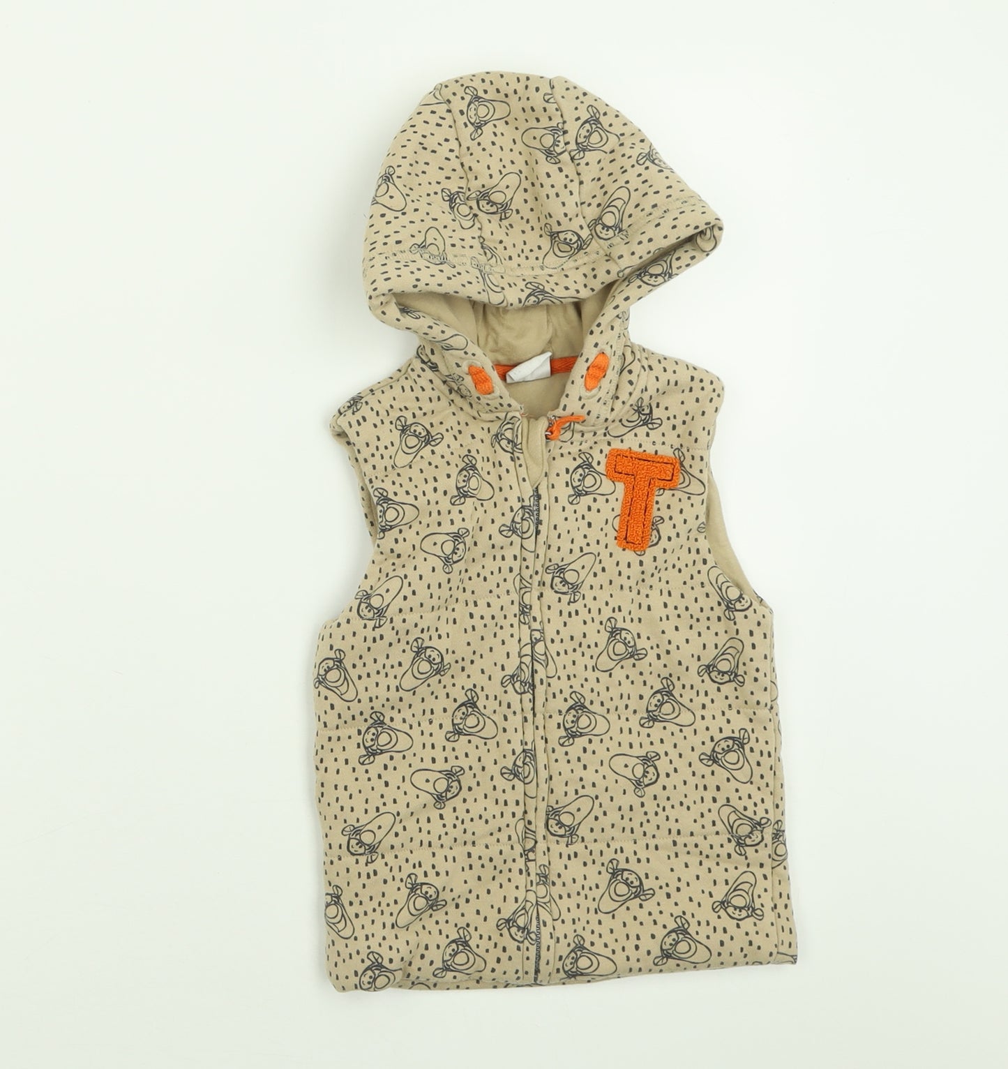 F&F Boys Brown Geometric  Gilet Jacket Size 18-24 Months   Zip - Tiger