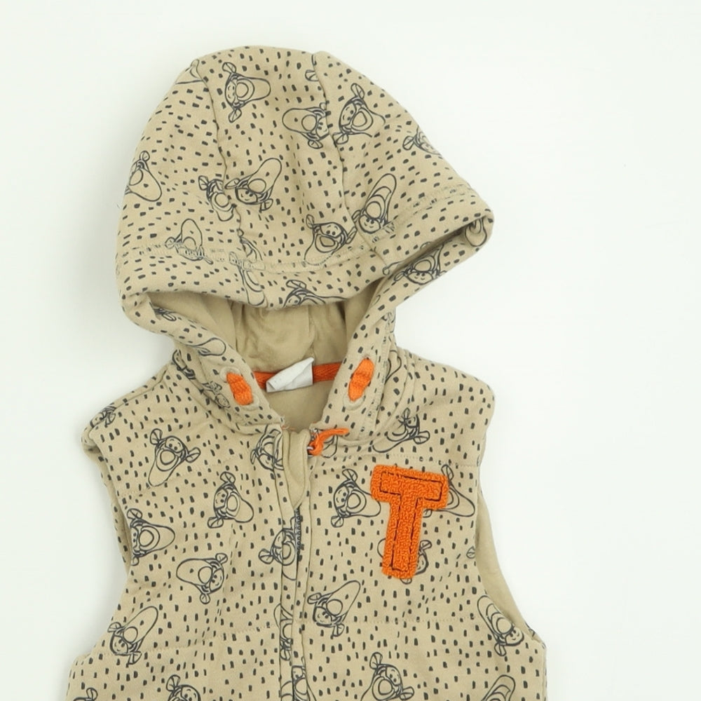 F&F Boys Brown Geometric  Gilet Jacket Size 18-24 Months   Zip - Tiger