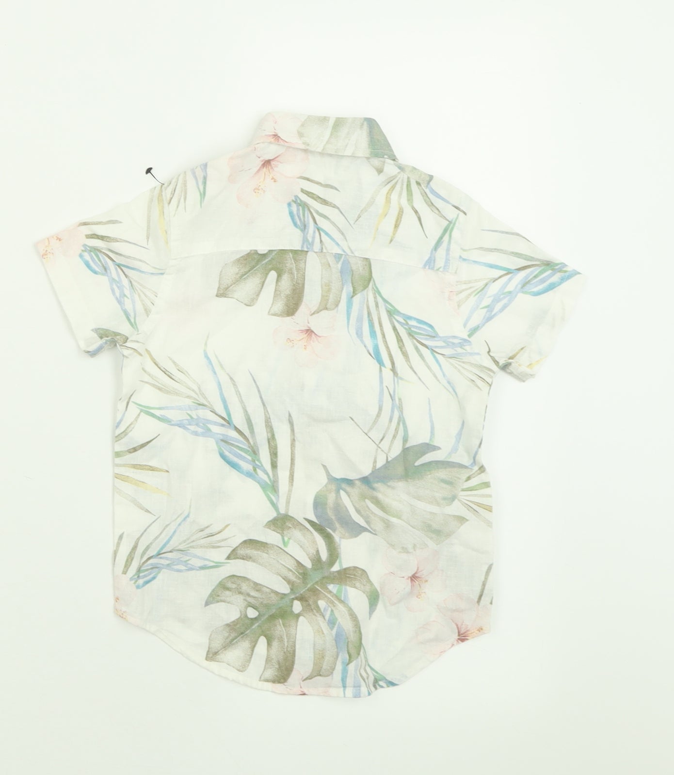 NEXT Boys White Geometric Linen Basic Button-Up Size 3 Years Collared Button
