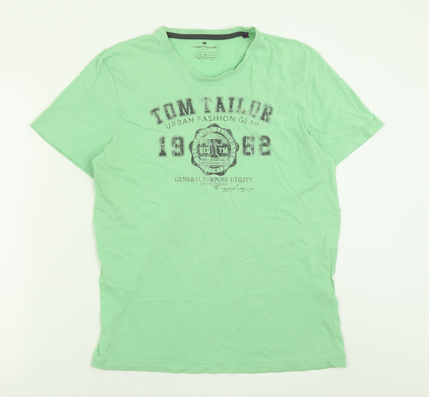TOM TAILOR Mens Green  Cotton  T-Shirt Size M Crew Neck