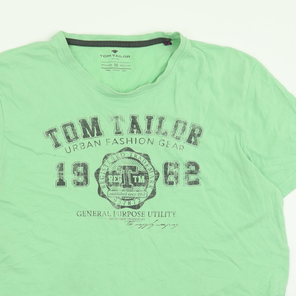 TOM TAILOR Mens Green  Cotton  T-Shirt Size M Crew Neck