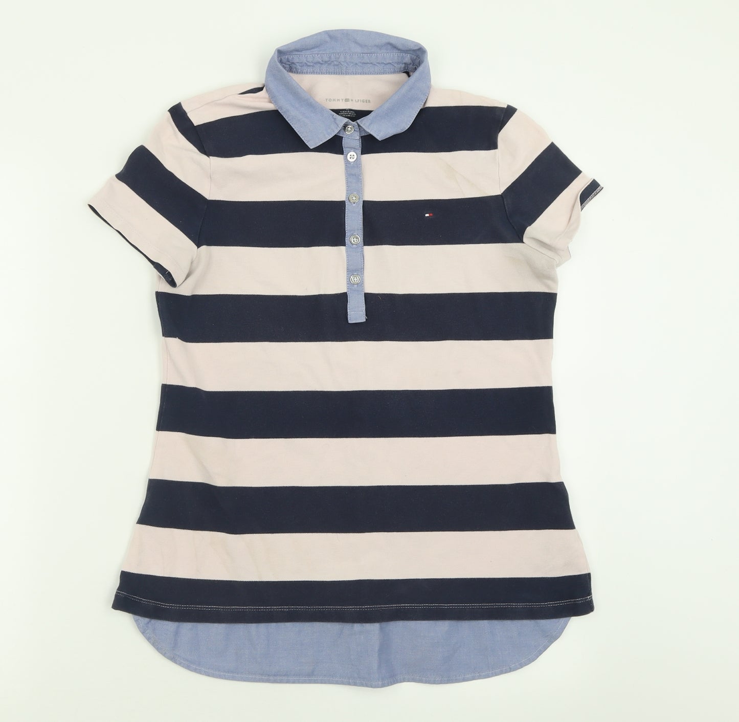 Tommy Hilfiger Womens Pink Striped Cotton Basic Polo Size M Collared