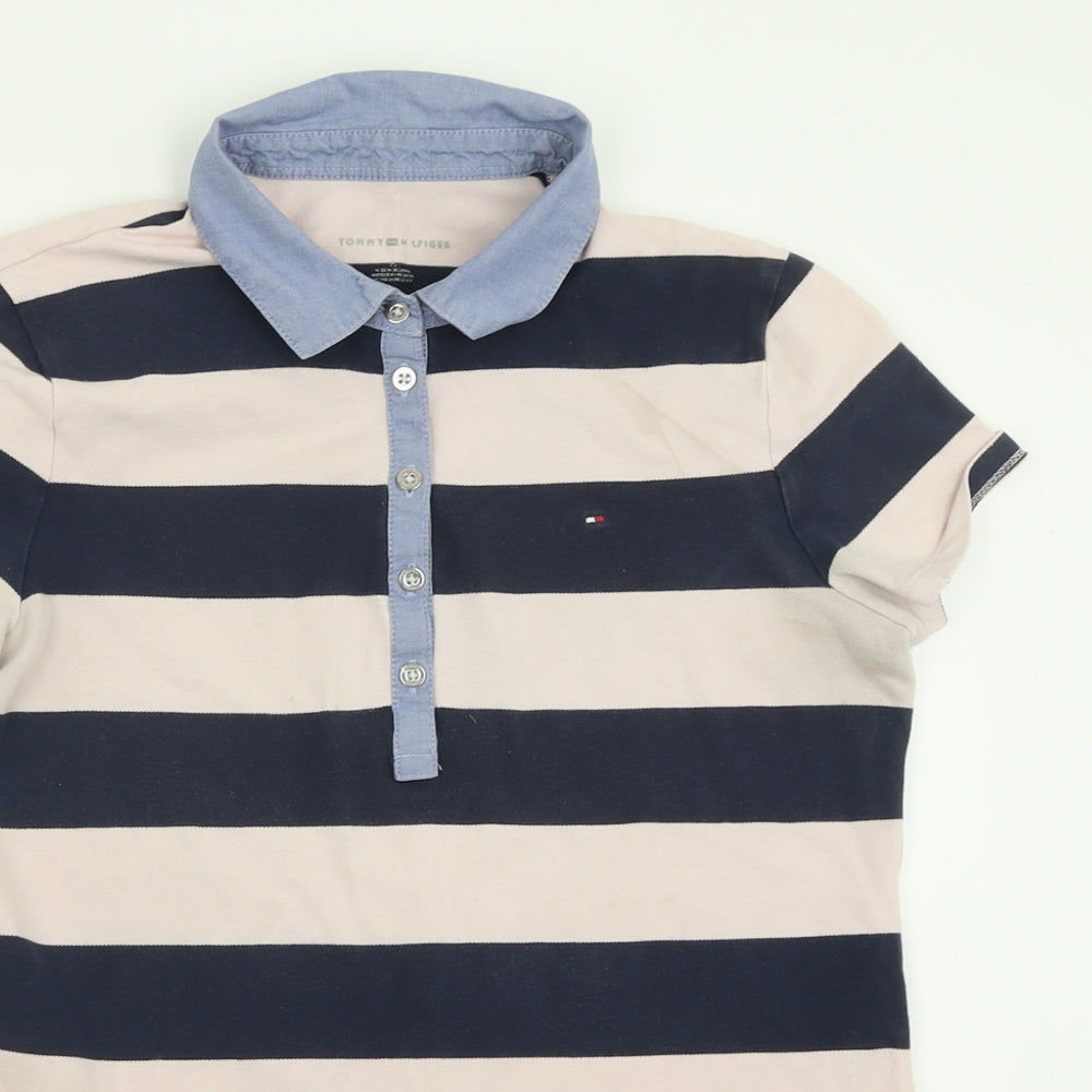 Tommy Hilfiger Womens Pink Striped Cotton Basic Polo Size M Collared