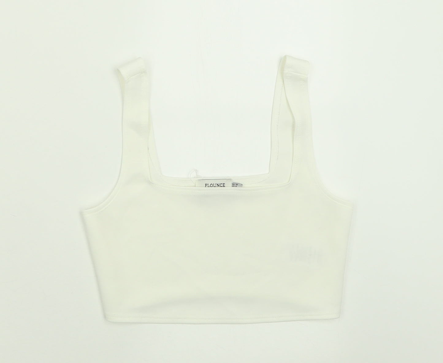 Flounce Womens White  Polyester Cropped Tank Size 10 Square Neck