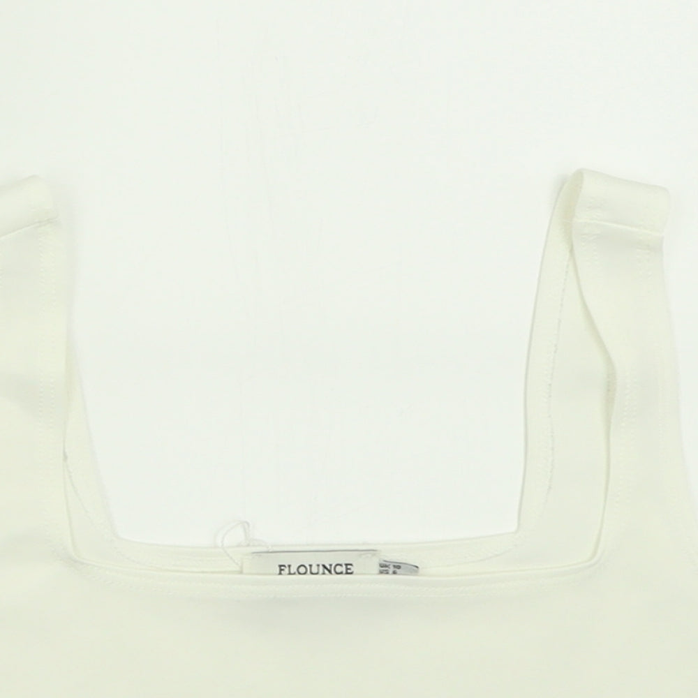 Flounce Womens White  Polyester Cropped Tank Size 10 Square Neck