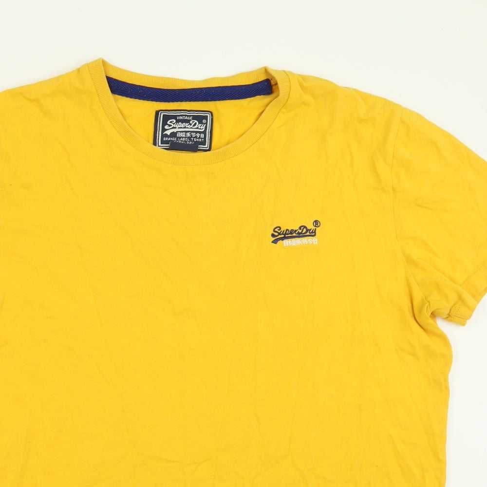 Superdry Mens Yellow  Cotton  T-Shirt Size L Crew Neck