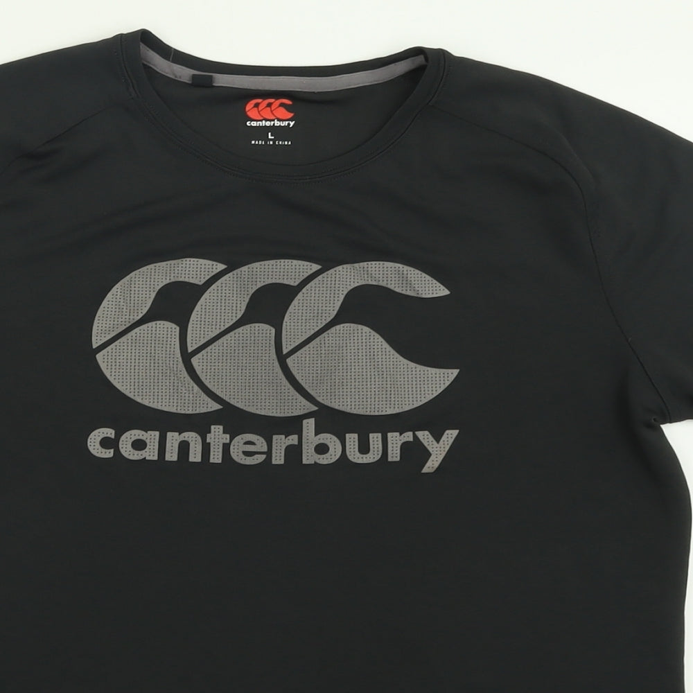 Canterbury Mens Black  Polyester Basic T-Shirt Size L Crew Neck Pullover