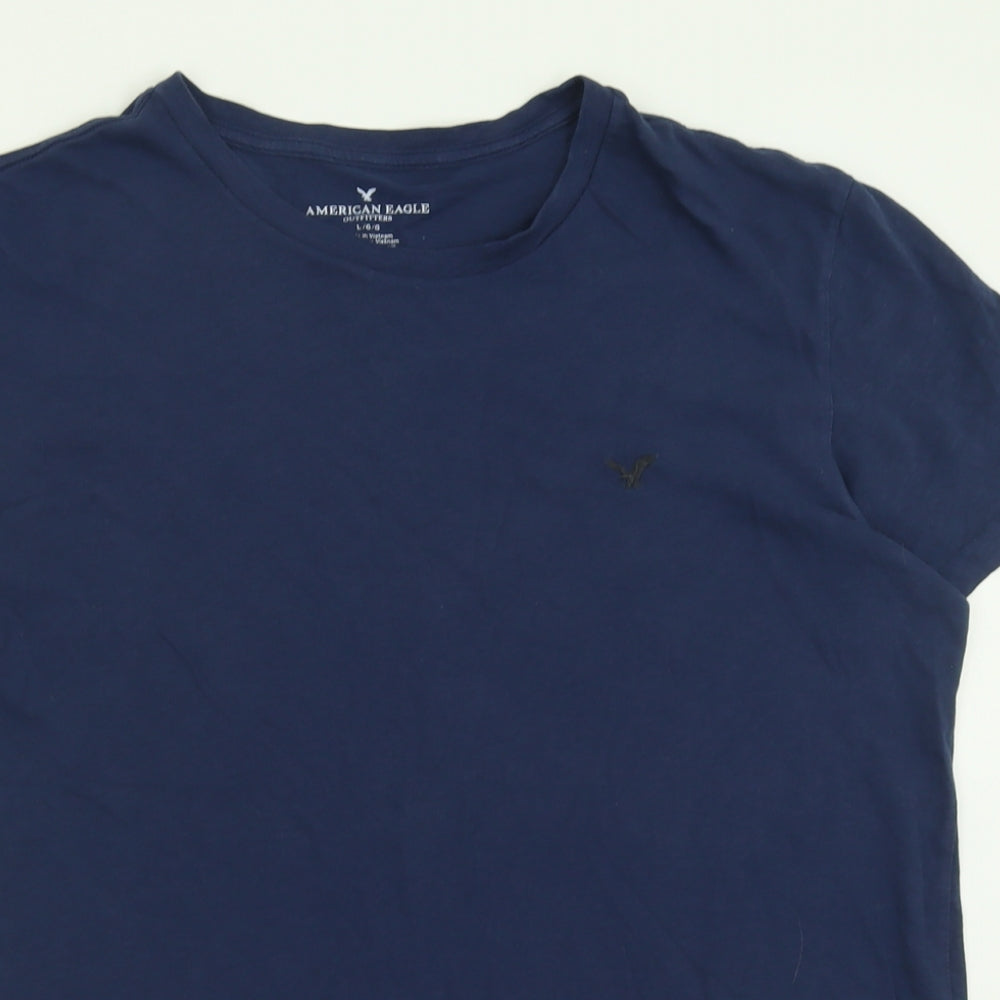 American Eagle Mens Blue  Cotton  T-Shirt Size L Crew Neck