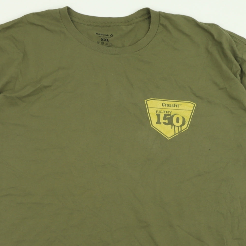 Reebok Mens Green  Cotton  T-Shirt Size 2XL Crew Neck