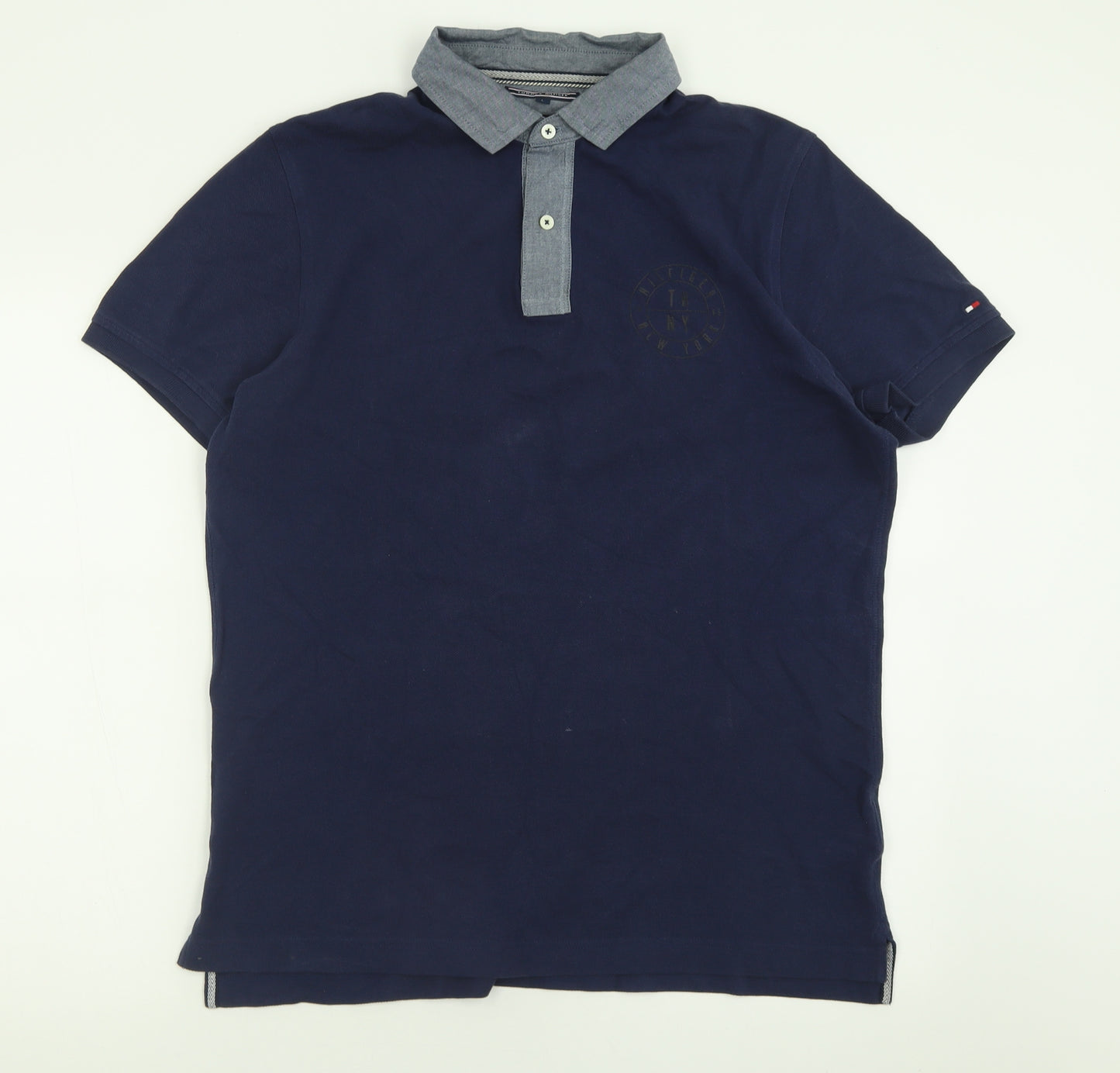 Tommy Hilfiger Mens Blue  Cotton  Polo Size L Collared Button