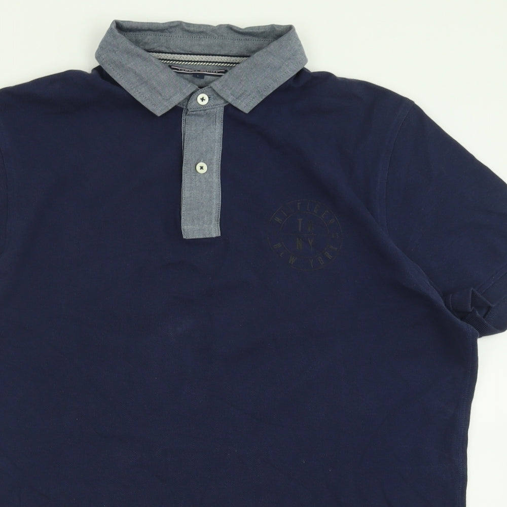 Tommy Hilfiger Mens Blue  Cotton  Polo Size L Collared Button