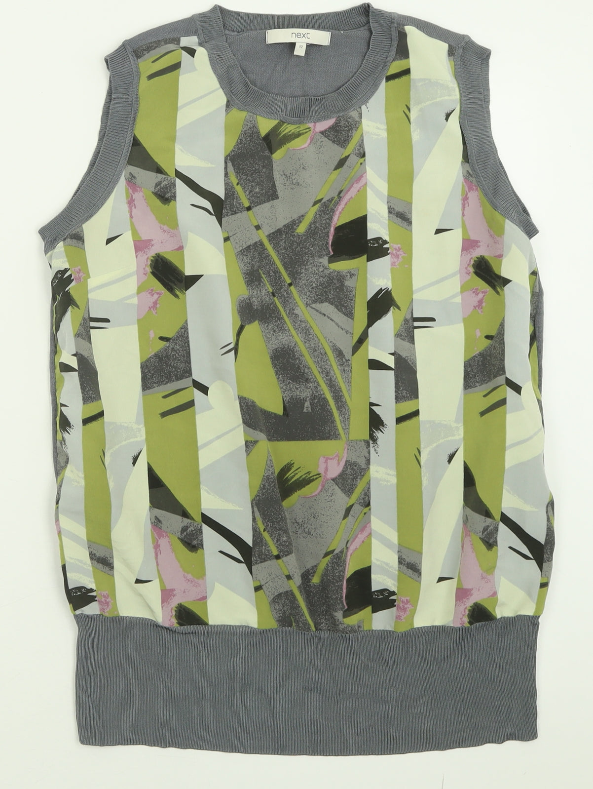 NEXT Womens Grey Crew Neck Geometric Viscose Vest Jumper Size 12