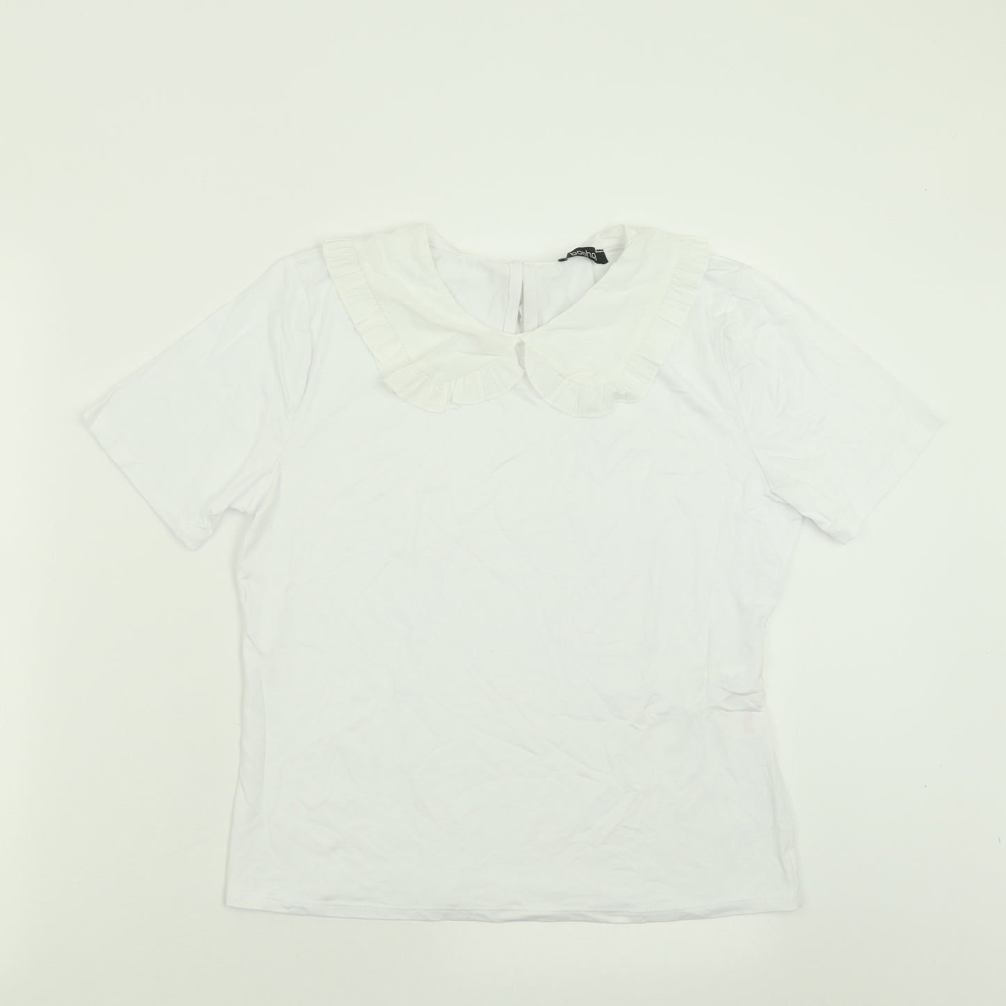 Boohoo Womens White  Viscose Basic T-Shirt Size 14 Collared