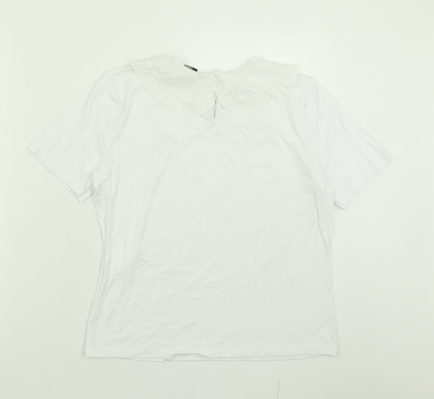 Boohoo Womens White  Viscose Basic T-Shirt Size 14 Collared