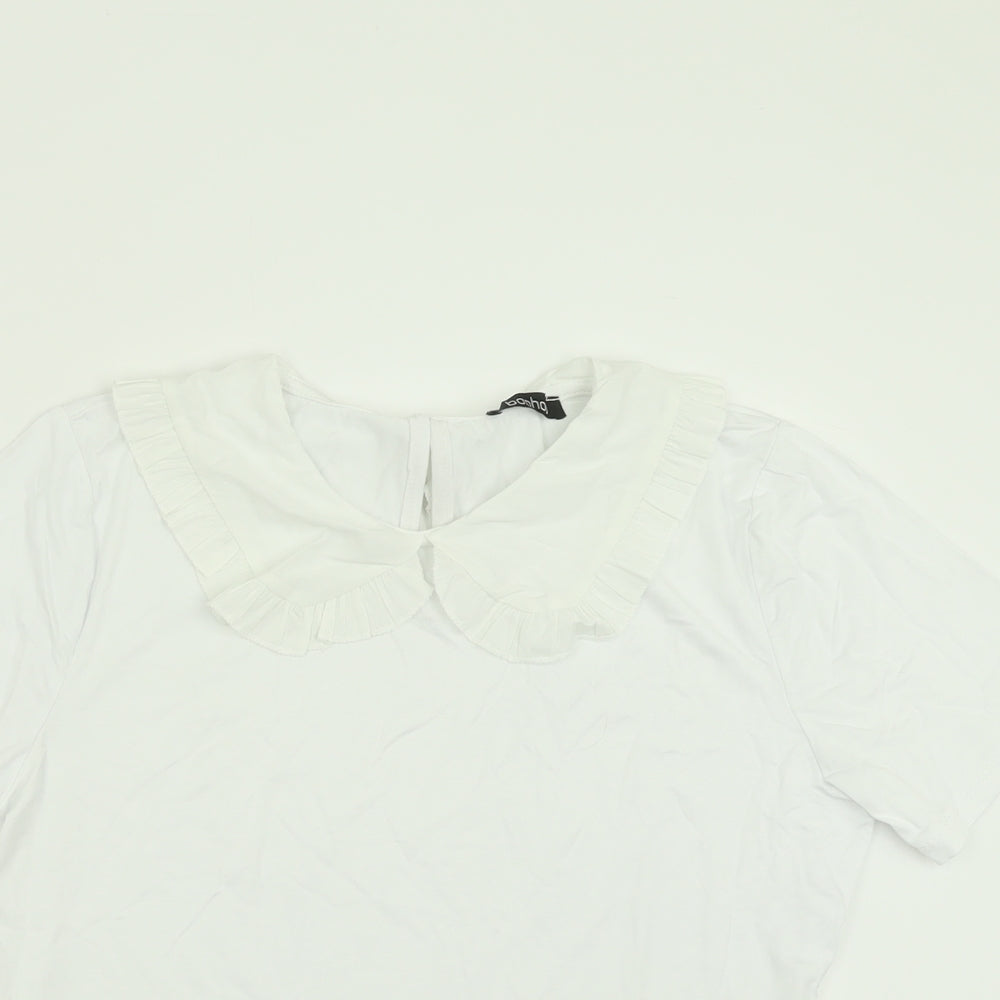 Boohoo Womens White  Viscose Basic T-Shirt Size 14 Collared