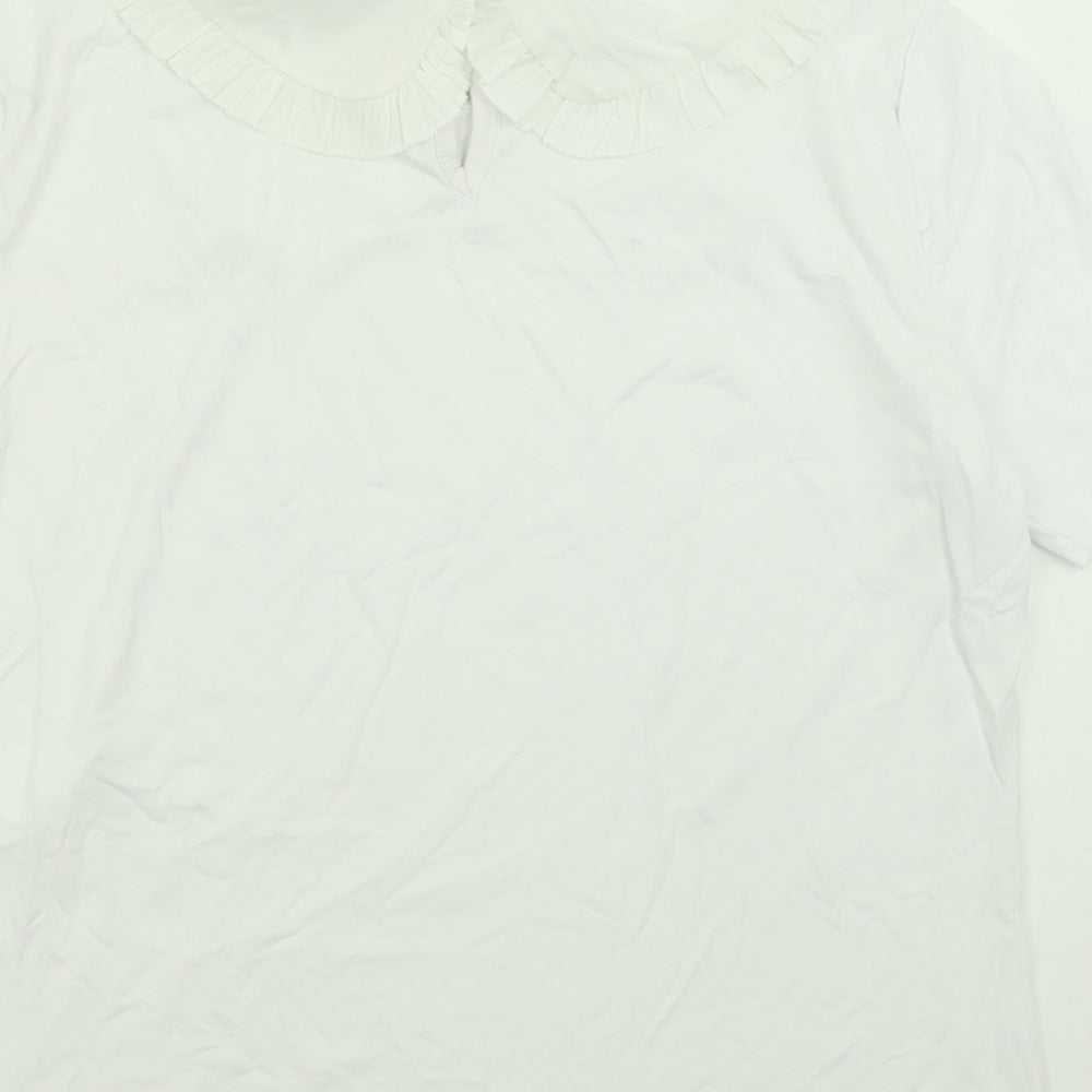 Boohoo Womens White  Viscose Basic T-Shirt Size 14 Collared