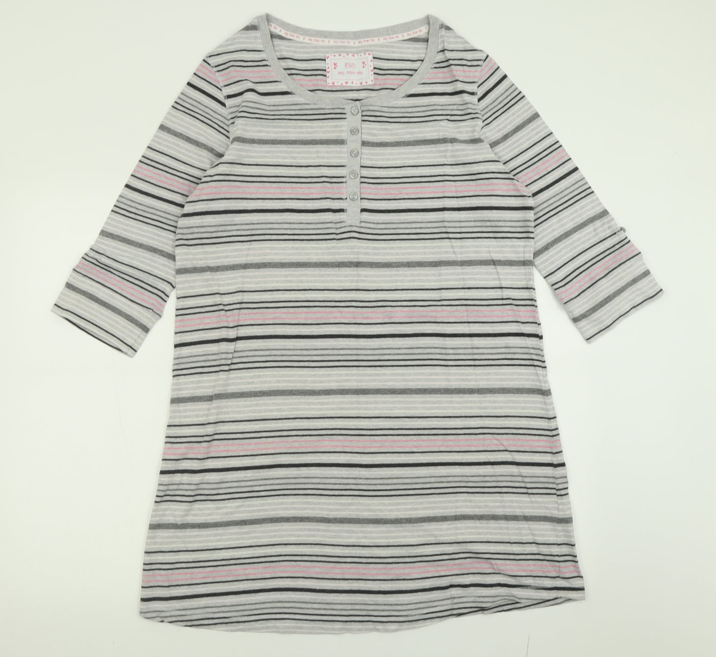 F&F Womens Grey Striped Cotton Cami Nightshirt Size 16