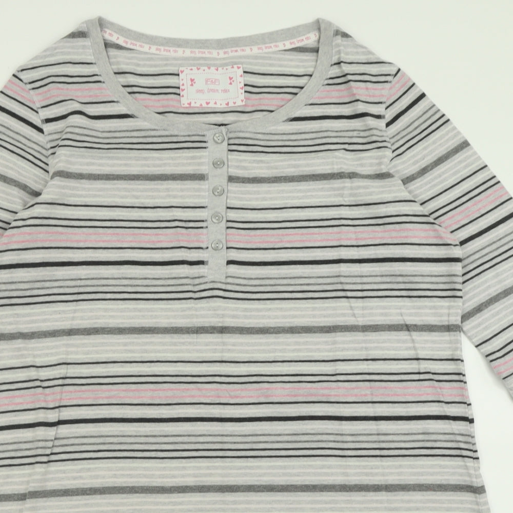 F&F Womens Grey Striped Cotton Cami Nightshirt Size 16
