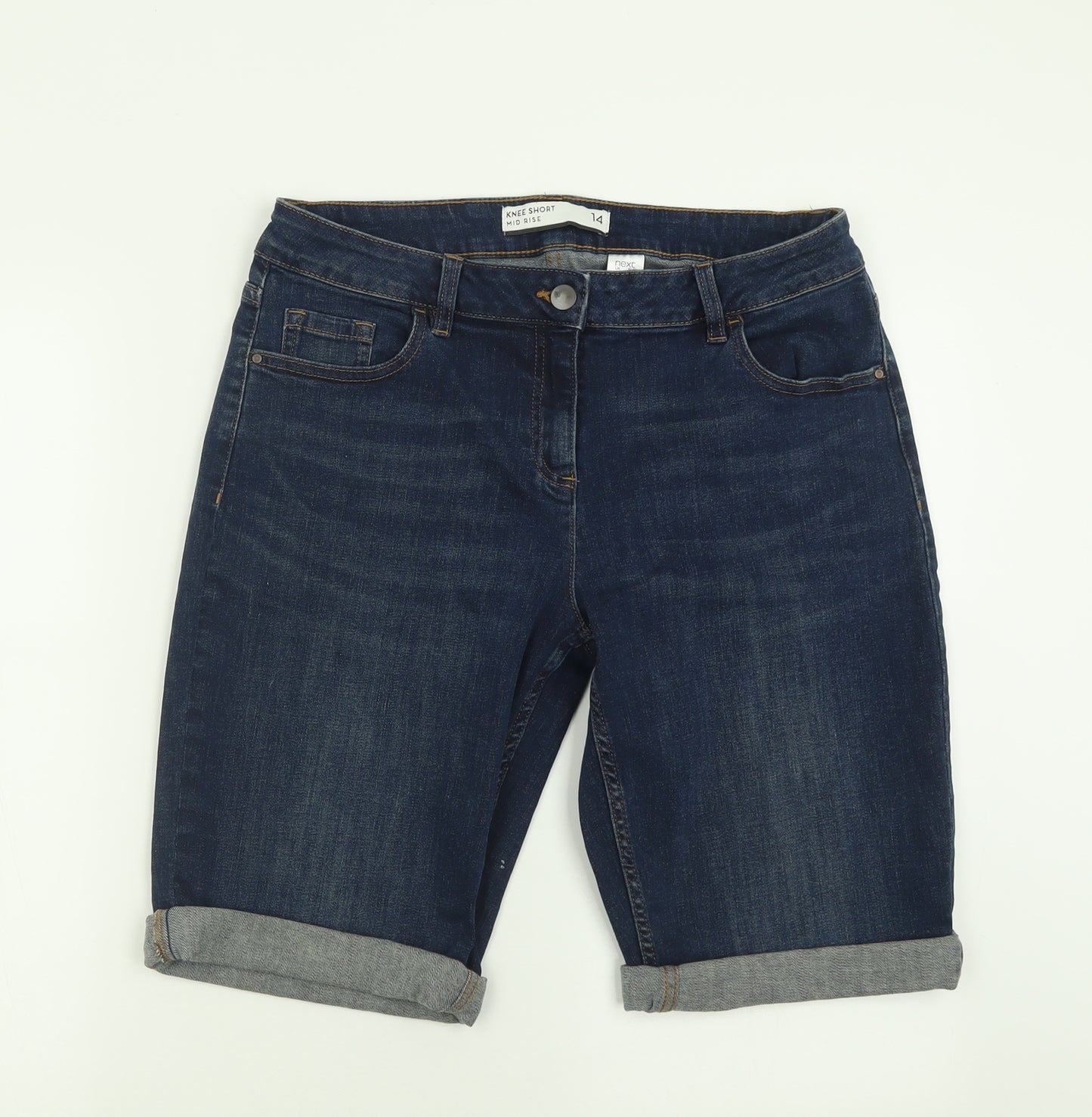 NEXT Womens Blue  Cotton Bermuda Shorts Size 14 L10 in Regular Button