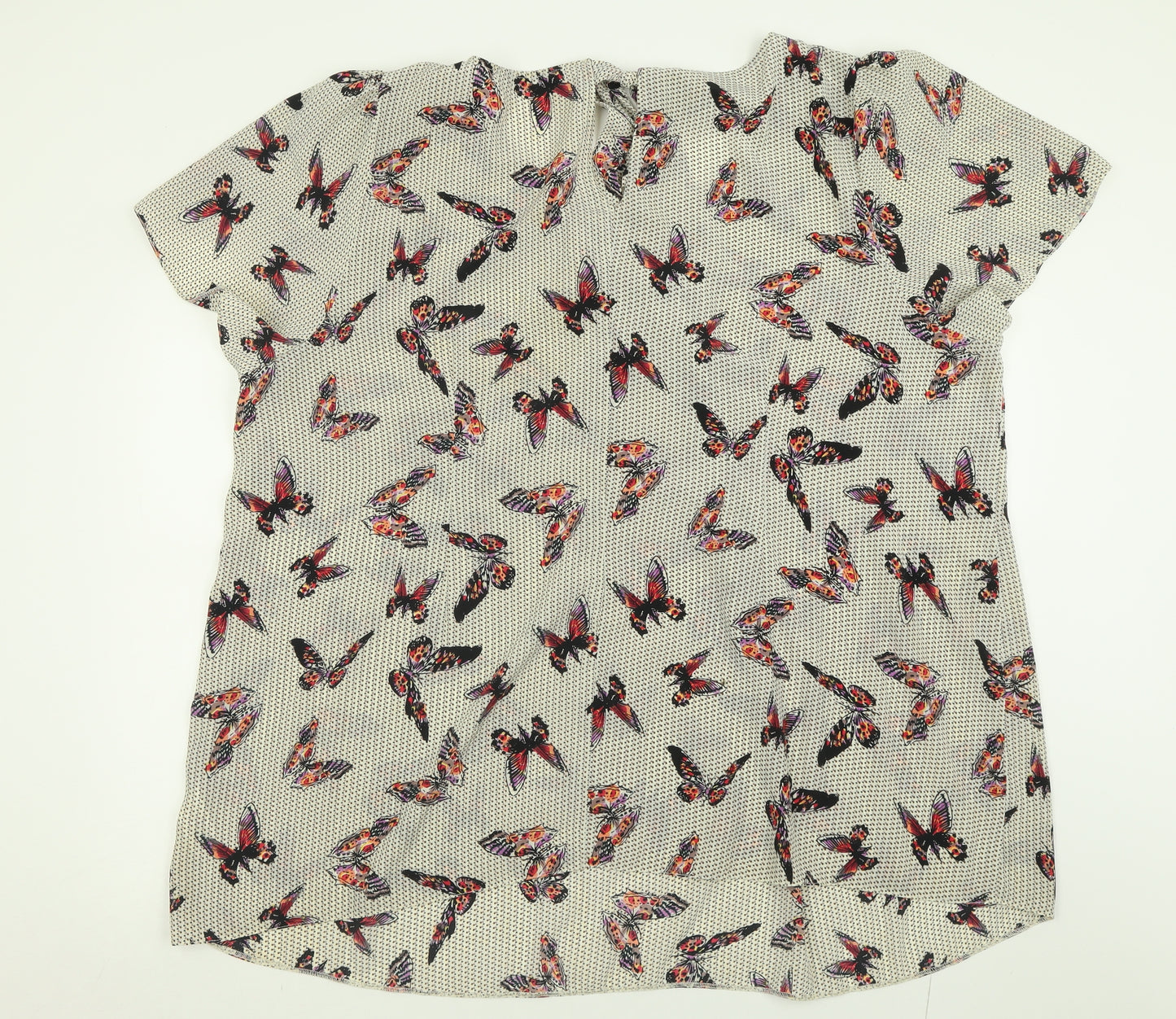 Evans Womens Multicoloured Geometric Polyester Basic T-Shirt Size 28 Crew Neck - Butterfly Print