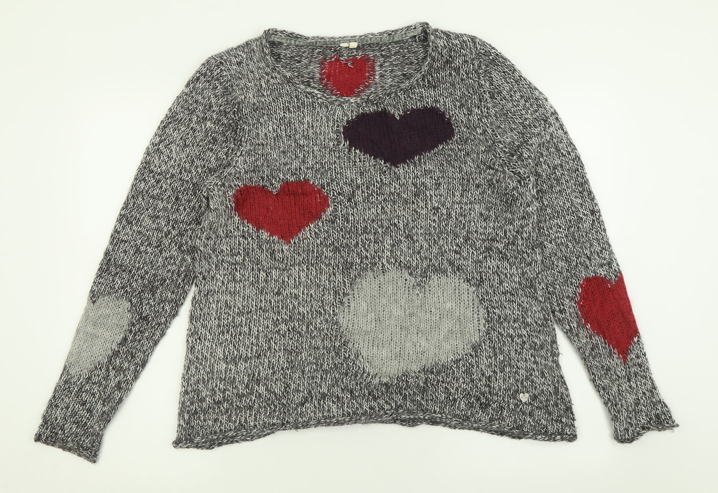 White Stuff Womens Grey Crew Neck Geometric Cotton Pullover Jumper Size 16