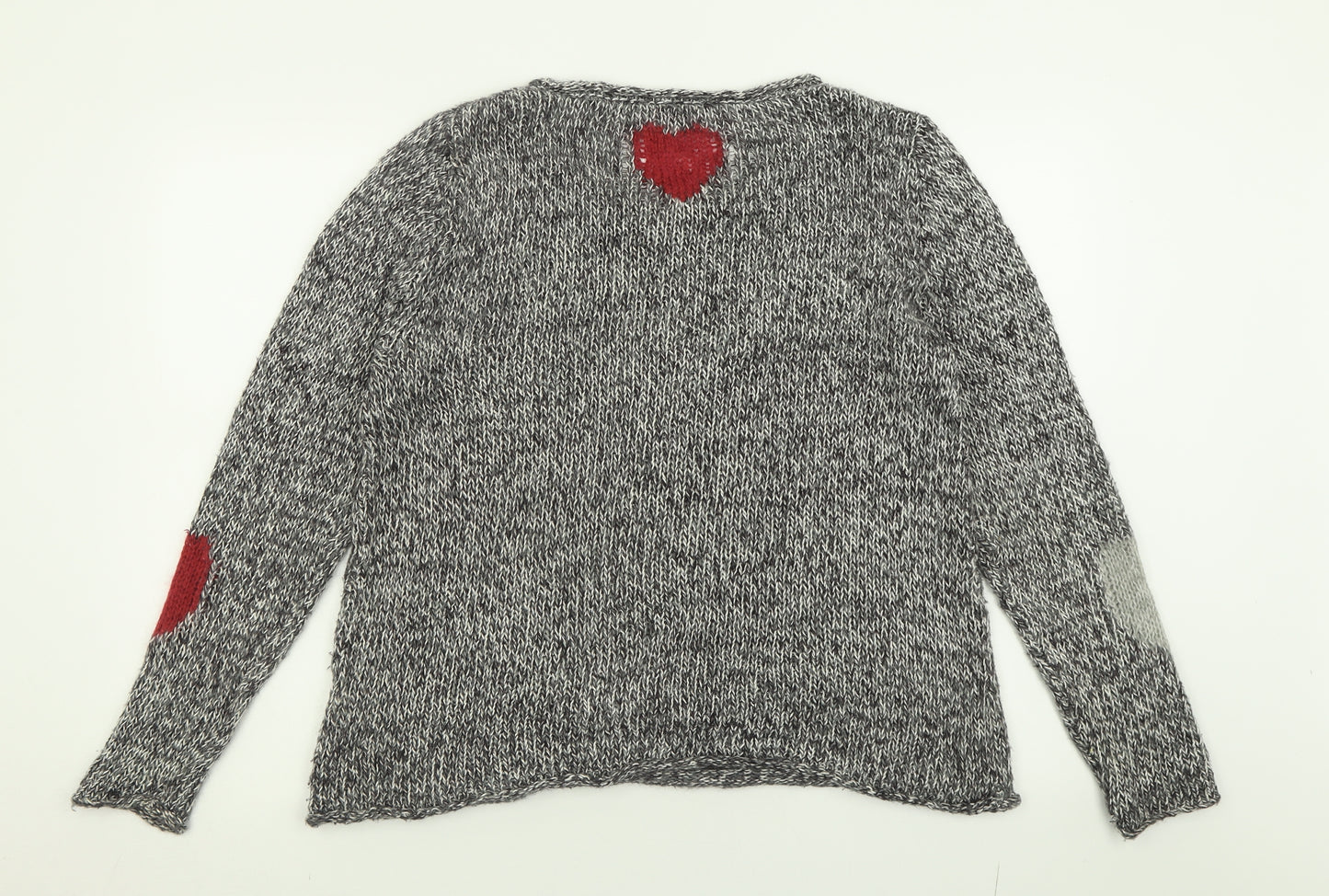 White Stuff Womens Grey Crew Neck Geometric Cotton Pullover Jumper Size 16