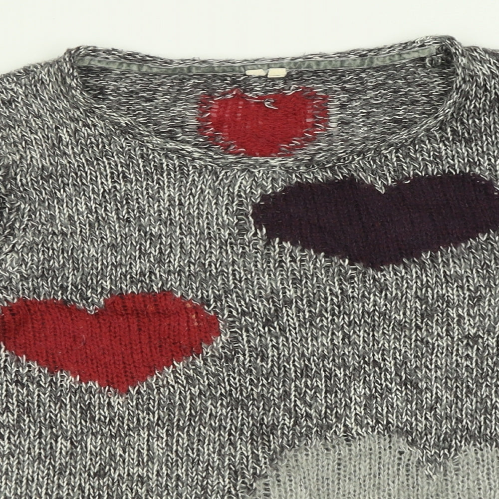 White Stuff Womens Grey Crew Neck Geometric Cotton Pullover Jumper Size 16