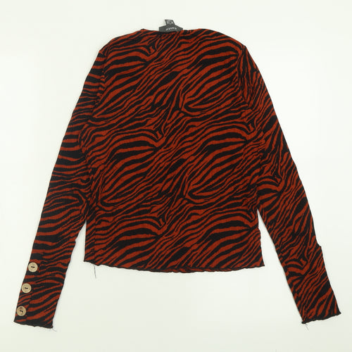 Primark Womens Orange Animal Print Viscose Cropped T-Shirt Size S Crew Neck