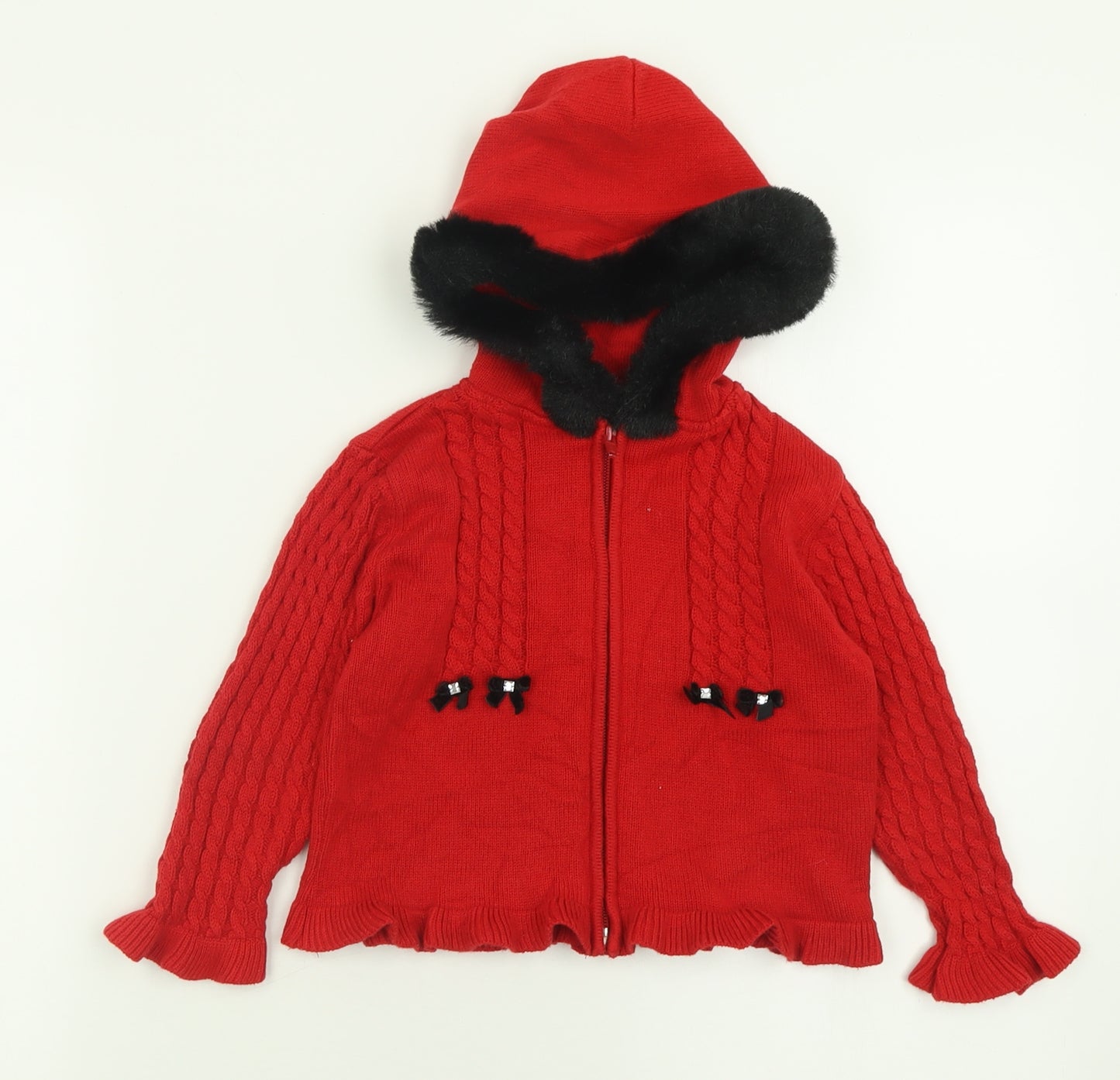 Sarah Louise Girls Red Crew Neck  Acrylic Cardigan Jumper Size 3 Years  Zip
