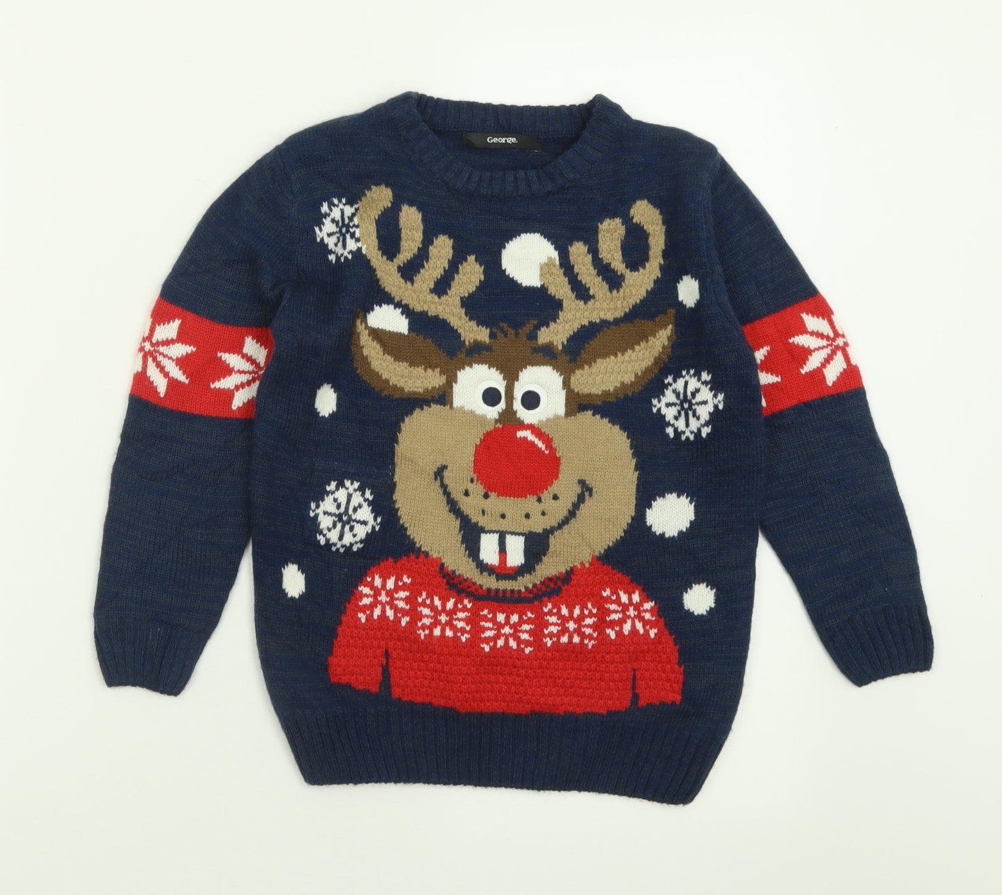 George Boys Blue Crew Neck  Acrylic Pullover Jumper Size 6-7 Years  Pullover - Christmas Jumper