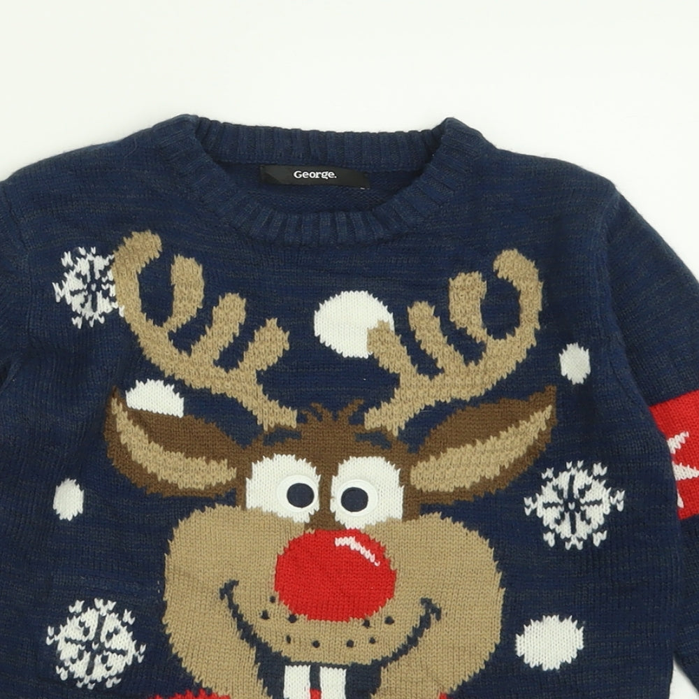George Boys Blue Crew Neck  Acrylic Pullover Jumper Size 6-7 Years  Pullover - Christmas Jumper
