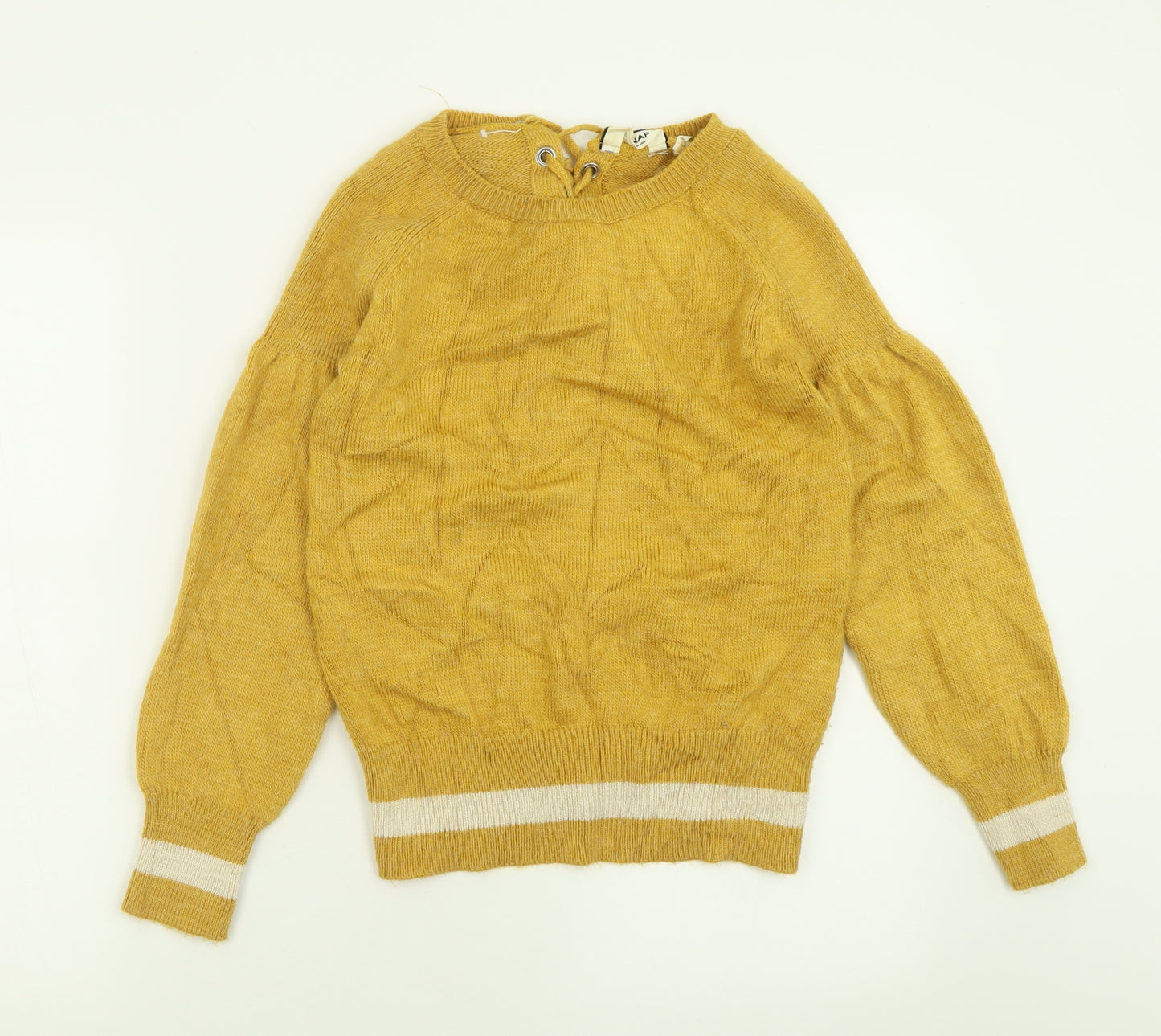 NAF NAF Womens Yellow Crew Neck  Acrylic Pullover Jumper Size S
