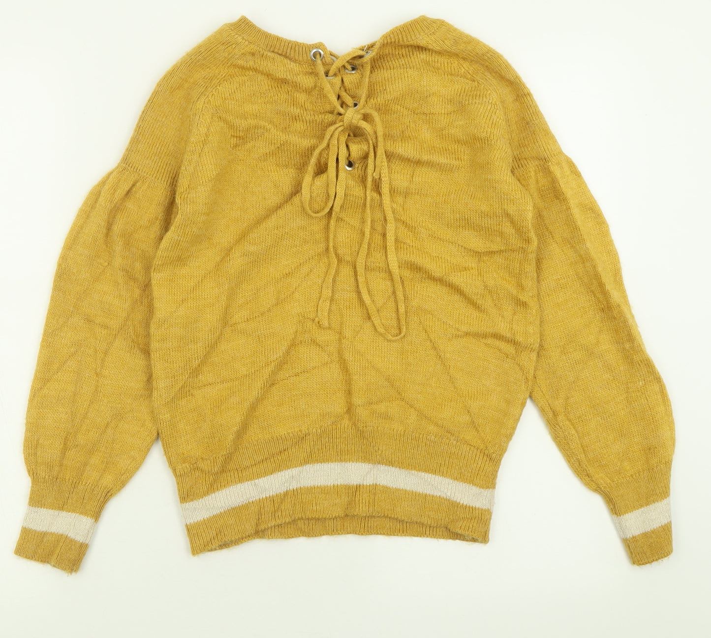 NAF NAF Womens Yellow Crew Neck  Acrylic Pullover Jumper Size S