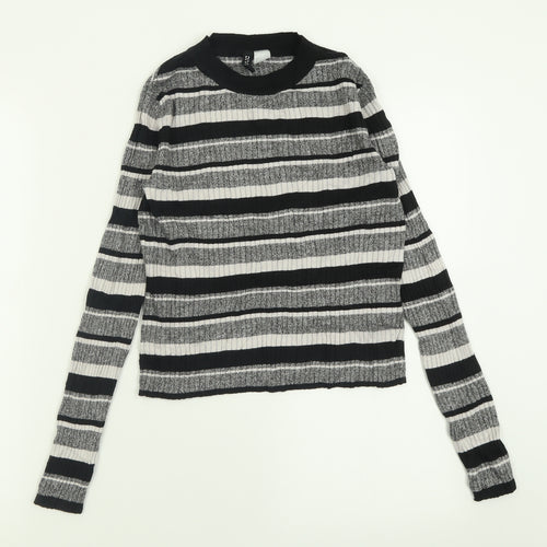 H&M Womens Grey Striped Viscose Cropped T-Shirt Size S Crew Neck