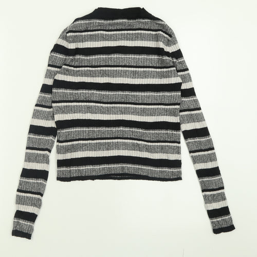 H&M Womens Grey Striped Viscose Cropped T-Shirt Size S Crew Neck