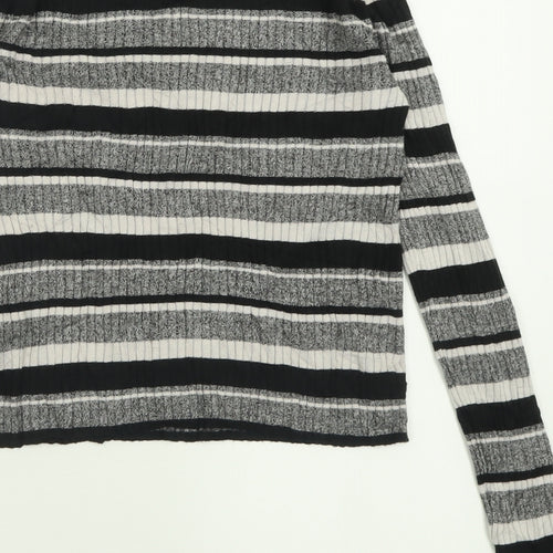 H&M Womens Grey Striped Viscose Cropped T-Shirt Size S Crew Neck
