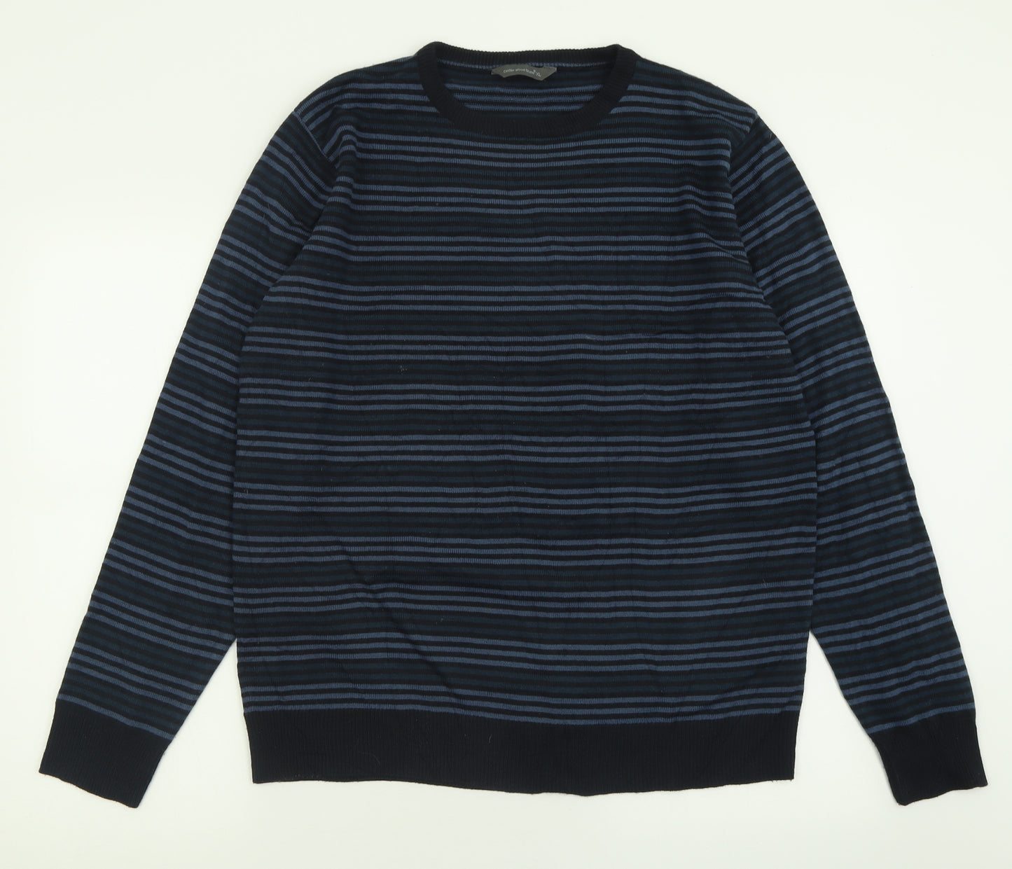Cedar Wood State Mens Blue Crew Neck Striped Acrylic Pullover Jumper Size XL