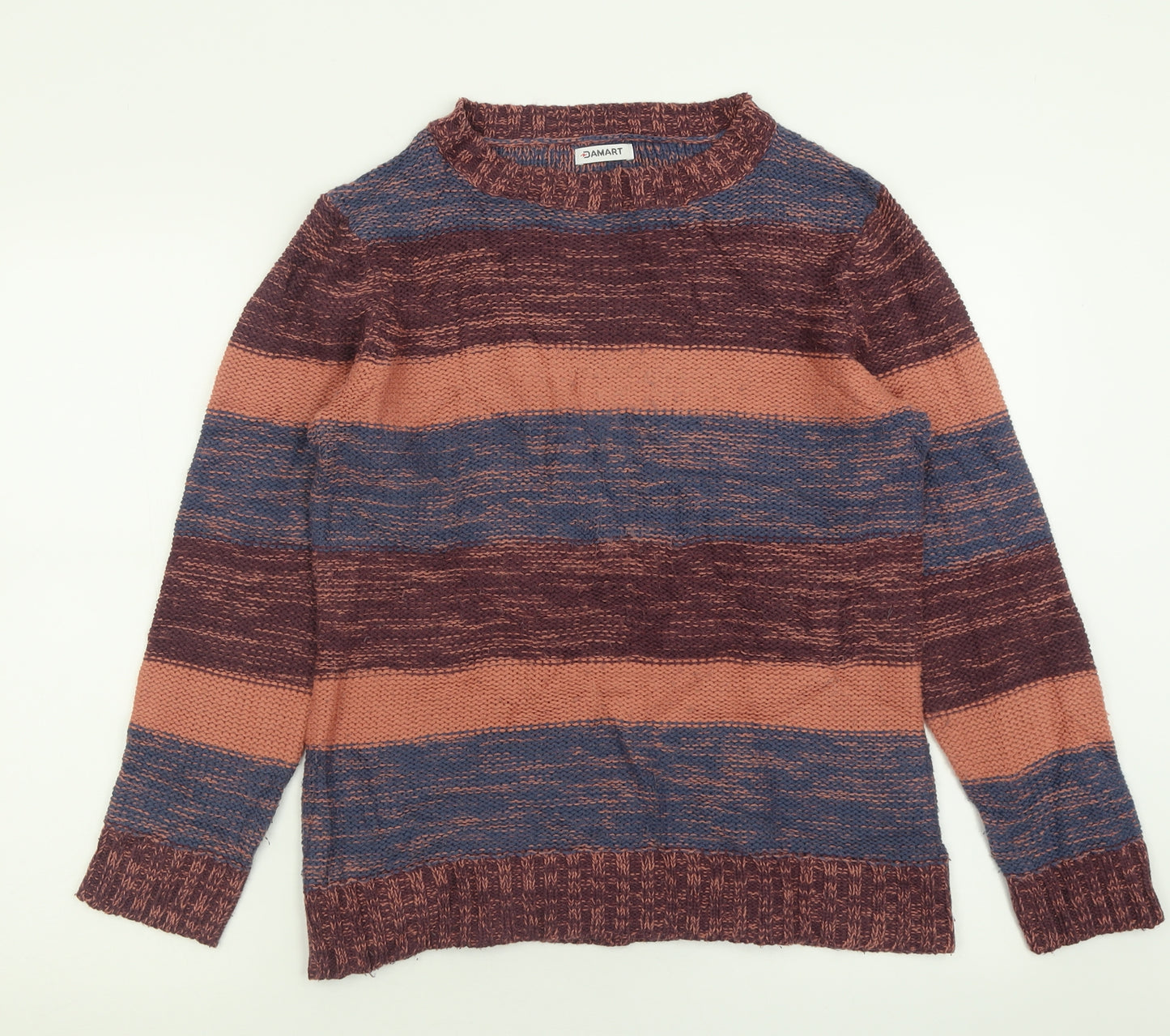 Damart Womens Purple Crew Neck Striped Acrylic Pullover Jumper Size 12