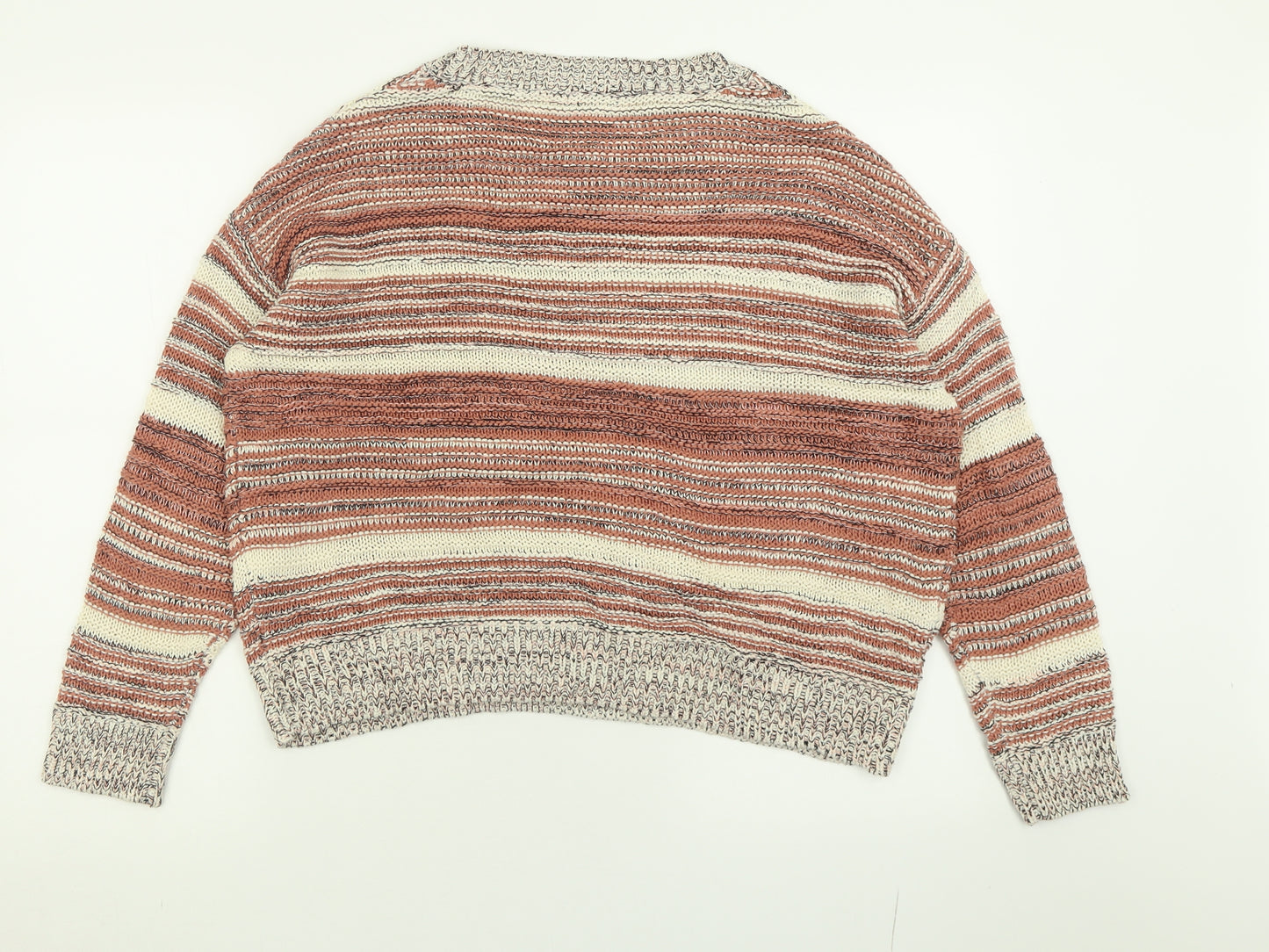 M&Co Womens Pink Crew Neck Striped Acrylic Pullover Jumper Size 14